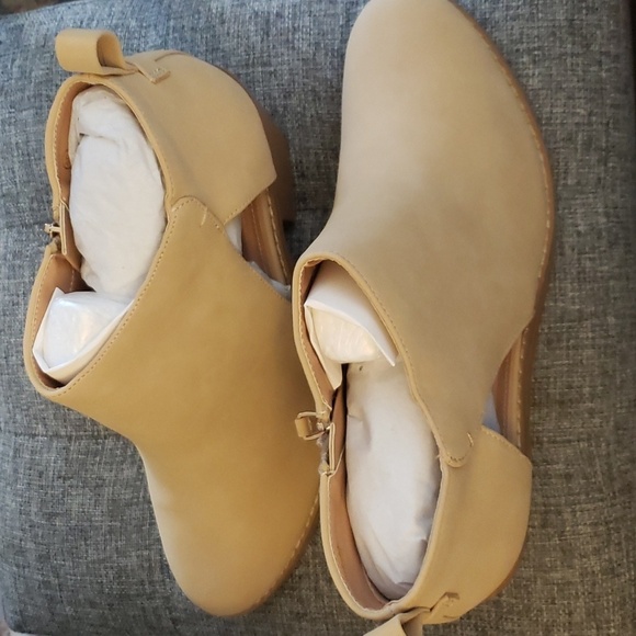 Coutgo Cut Out Chunky Block Heel Faux Suede Side Zipper Ankle Boots Tan Size 10 - Picture 2 of 10